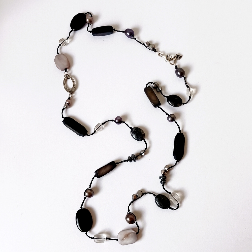 Silpada hematite + sterling + pearl necklace